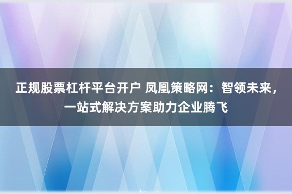 正规股票杠杆平台开户 凤凰策略网：智领未来，一站式解决方案助力企业腾飞